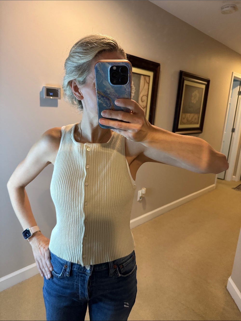 By Together Cream Ribbed Button-Front Tank - Picture 3 of 7